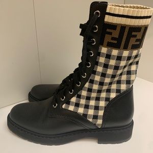 FF Gingham Sock Lace Up Boot FENDI